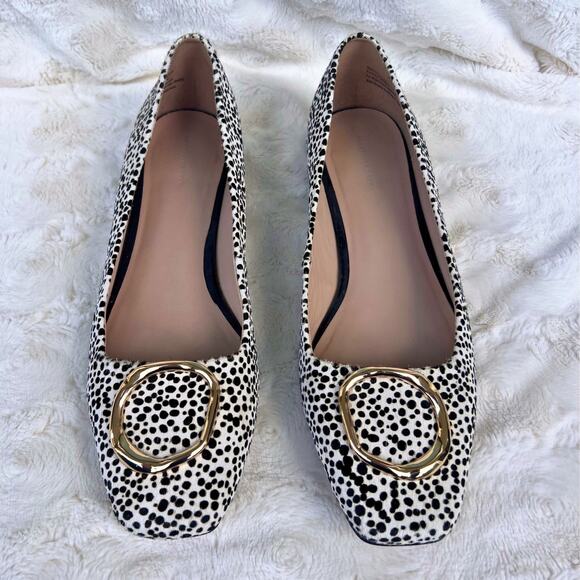 Something Navy Lily Spotted Pony Hair Flats Women’s 10 Animal Print Square Toe - Picture 2 of 9